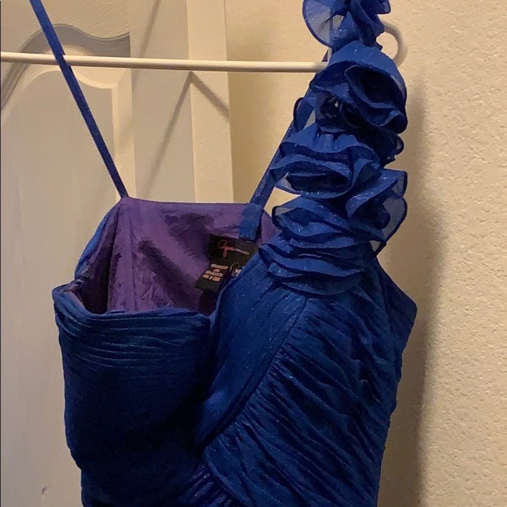 One shoulder blue dress